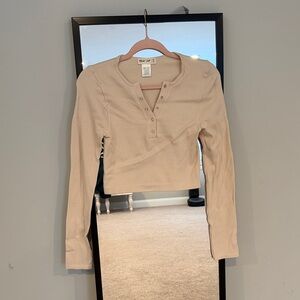 Wild Fable Ribbed Cream Long Sleeve Top